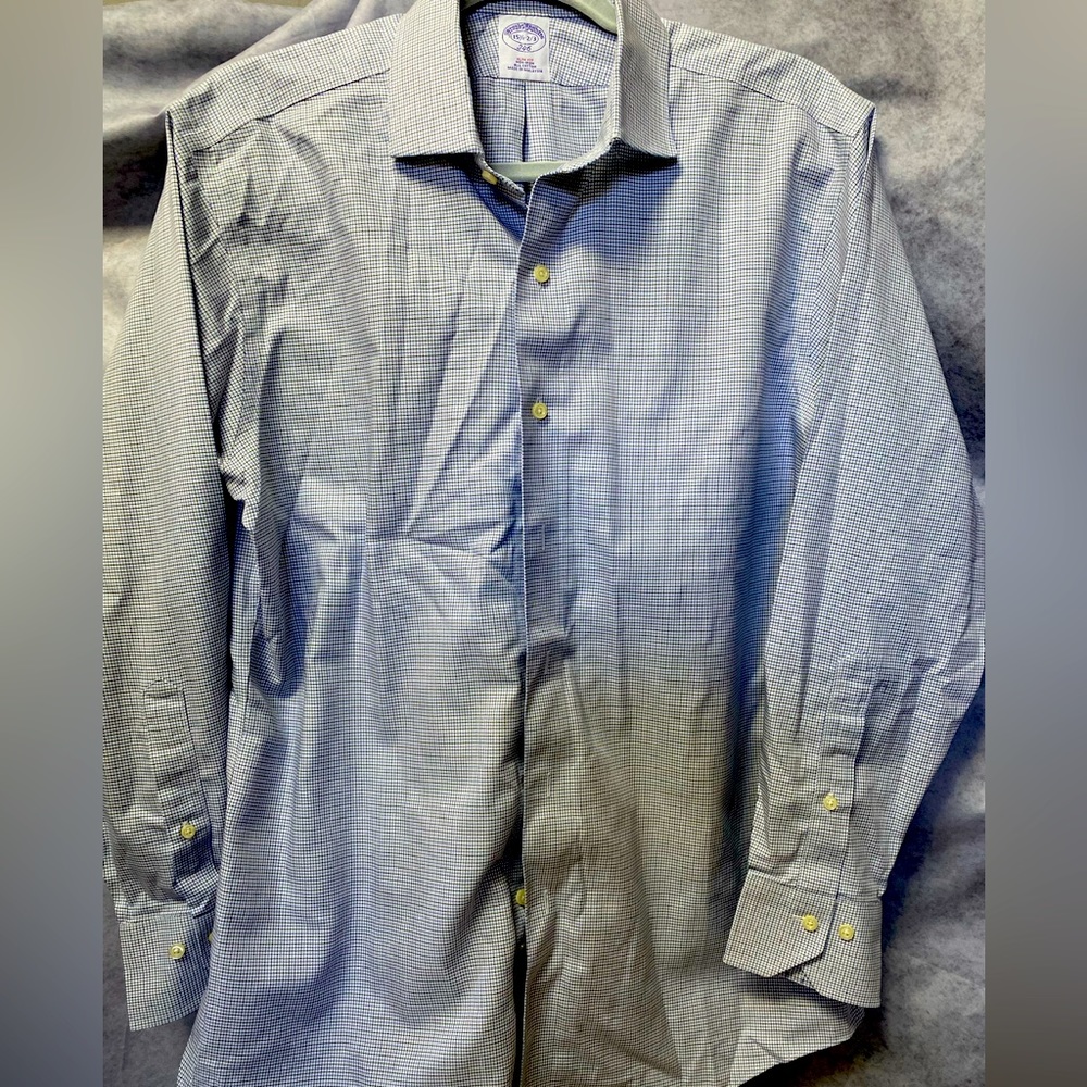 Brooks Brothers 346. Blue and Black check. 15 1/2-2/3
